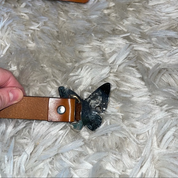 90s Style Purple Yellow Butterfly Belt Italian Leather - Picture 7 of 11